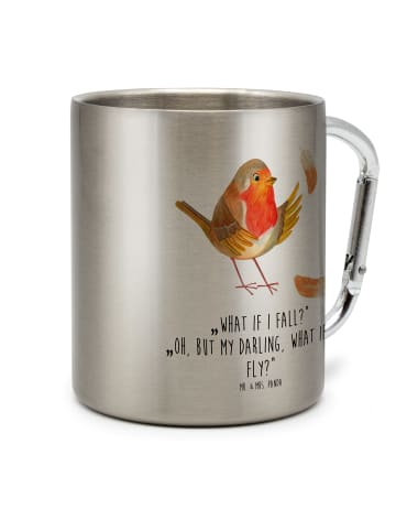 Mr. & Mrs. Panda Thermotasse Rotkehlchen Federn mit Spruch in Silber