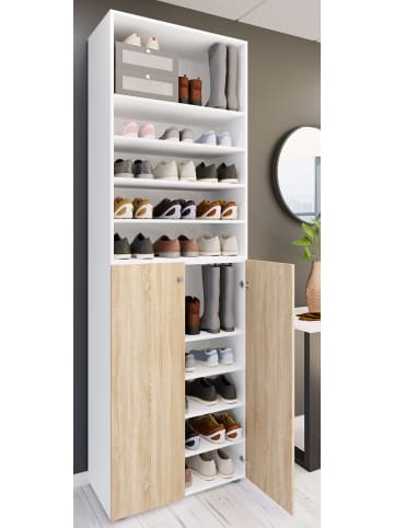 VCM  XL Holz Großer Schuhschrank Schuhkommode Lona 10 in Weiß / Sonoma-Eiche