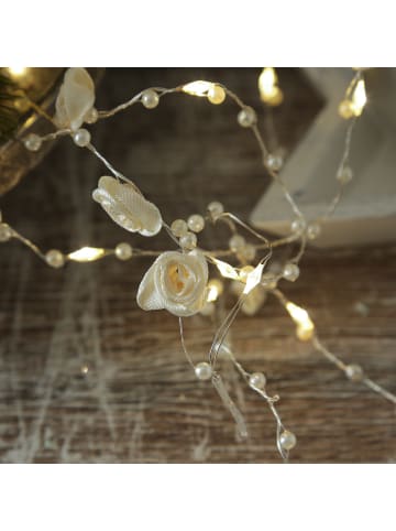 MARELIDA LED Draht Lichterkette Rosen und Perlen 20 LED L: 1,9m in weiß