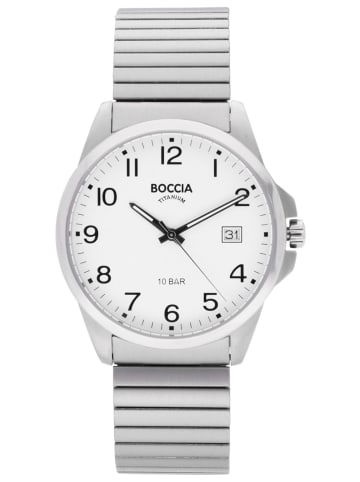 Boccia Herrenuhr Titan mit Zugband Weiß / Silber