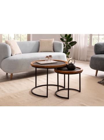 KADIMA DESIGN Couchtisch 2er Set Massivholz / Steinoptik Wohnzimmertisch