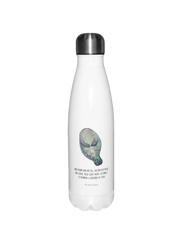 Mr. & Mrs. Panda Thermo-Trinkflasche Seekuh Happy mit Spruch in Weiß