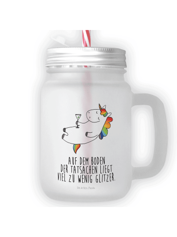 Mr. & Mrs. Panda Eiskaffee-Glas Einhorn Blümchentail mit Spruch in Transparent