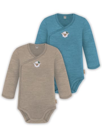 Normani Outdoor Sports 2er Set Unisex Baby Wickelbody Langarm-Strampler in Beige/Blau
