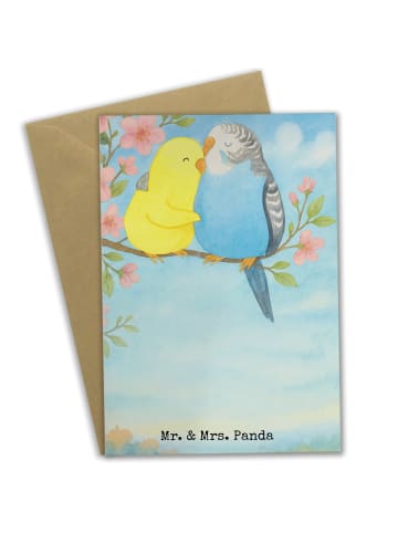 Mr. & Mrs. Panda Grußkarte Wellensittich Liebe Design ohne Spruch in Weiß