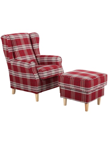 58 aufm Kessel HOCKER Karlen Bezug Flachgewebe Buche natur / rot