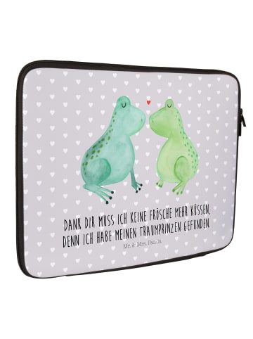 Mr. & Mrs. Panda Laptop Hülle Frosch Liebe mit Spruch in Grau Pastell