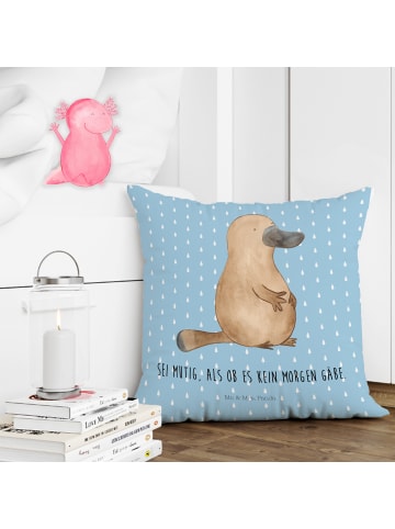 Mr. & Mrs. Panda 40x40 Kissen Schnabeltier Mut mit Spruch in Blau Pastell