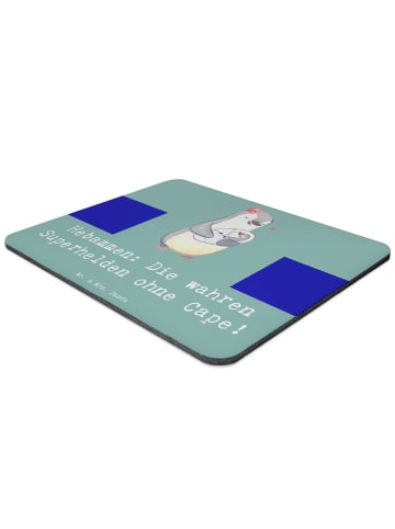 Mr. & Mrs. Panda Mousepad Hebamme Superheld mit Spruch in Meeresbrise