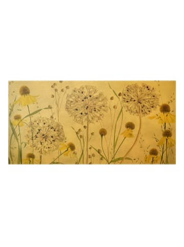 WALLART Leinwandbild Gold - Allium und Helenium Illustration in Creme-Beige