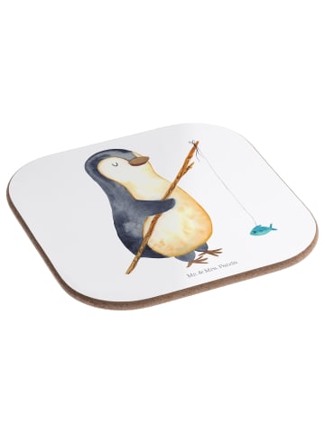 Mr. & Mrs. Panda Bierdeckel Pinguin Angler ohne Spruch in Weiß
