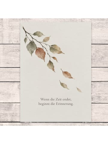 Trauerspruchkarte Zweig poetisch Design mit Spruch in Weiß