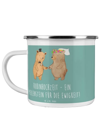 Mr. & Mrs. Panda Camping Emaille Tasse 40. Hochzeitstag Rubinhoc... in Meeresbrise
