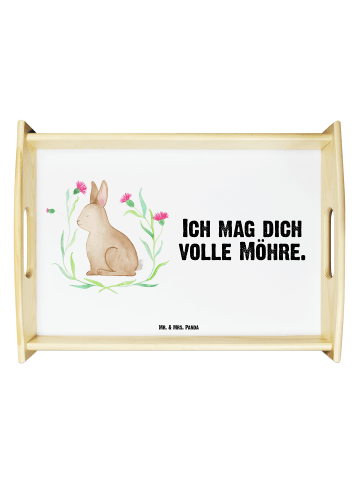 Mr. & Mrs. Panda Deko Tablett Hase Sitzen mit Spruch in Weiß