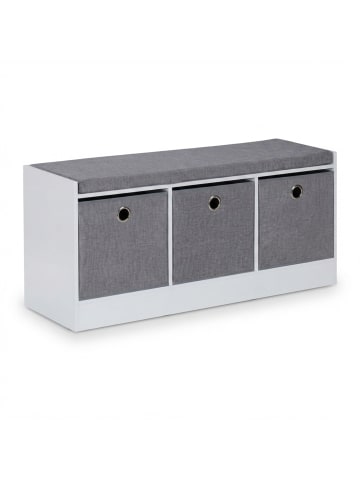 relaxdays Sitzbank in Weiß/ Grau - (B)102 x (H)46 x (T)32 cm
