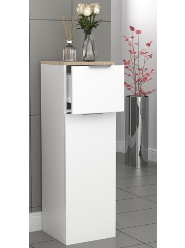 VCM  Badmöbel Midischrank Badschrank  Schublade Donali in Weiß / Sonoma-Eiche