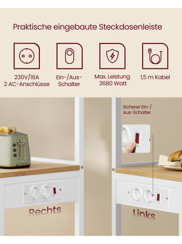 VASAGLE Küchenregal Barnet in Goldeichenfarben-Weiß - (B)45 x (H)140 x (T)40 cm