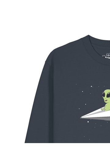 wat? Apparel Sweatshirt Alien on a paper plane in India Ink Grey
