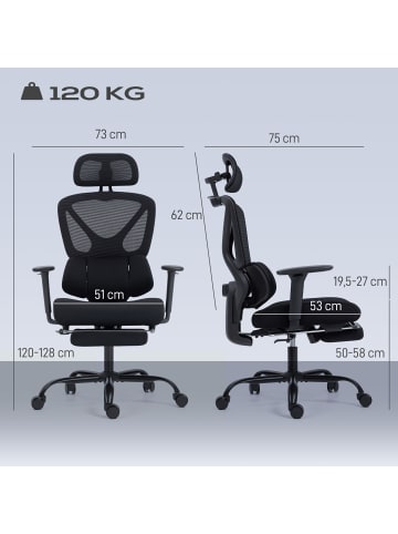 HOMCOM Bürostuhl-75L x 73B x 120-128Hcm-Schwarz
