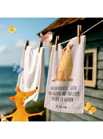 Mr. & Mrs. Panda Handtuch Erdmännchen mit Spruch in Grau Pastell