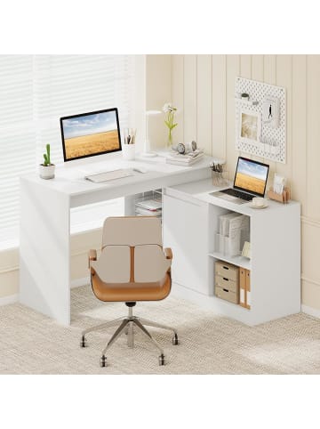 COSTWAY Schreibtisch L Form 120 x 120 cm in Weiß