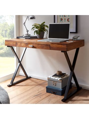 KADIMA DESIGN Schreibtisch | Sheesham/Schwarz, 120x55x78cm, Schublade in Schwarz