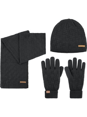 normani Set - Schal, Mütze und Handschuh aus Merinowolle Yuma in Anthrazit
