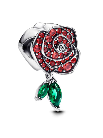 Pandora Silber-Charm Funkelnde Blühende Rose Rot