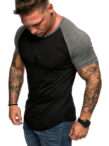 Amaci&Sons Basic Oversize Raglan T-Shirt mit Rundhalsausschnitt OMAHA in Schwarz/Anthrazit