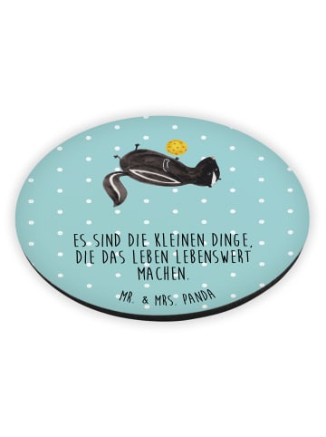 Mr. & Mrs. Panda Rund Magnet Stinktier Ball mit Spruch in Türkis Pastell