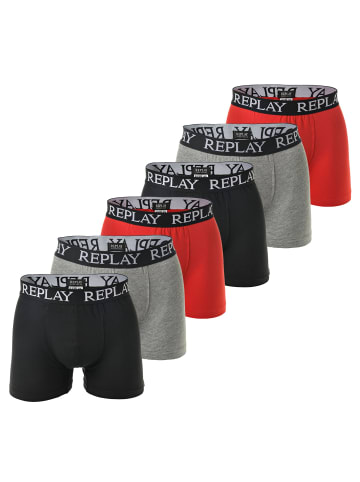 Replay Boxershort 6er Pack in Schwarz/Grau/Rot