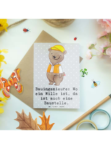 Mr. & Mrs. Panda Grußkarte Bauingenieur Wille mit Spruch in Grau Pastell