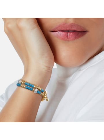 Yokoamii Armband aus Metall-Legierung mit Naturstein und Süßwasser-Zuchtperle in gelbgold