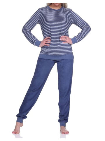 NORMANN Frottee Pyjama langarm Schlafanzug Bündchen Streifen - 75919 in marine