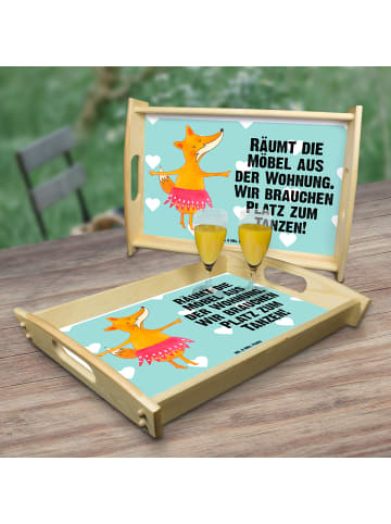 Mr. & Mrs. Panda Holz Tablett Fuchs Ballerina mit Spruch in Türkis Pastell