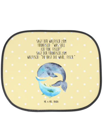 Mr. & Mrs. Panda Auto Sonnenblende Walfisch Thunfisch mit Spruch in Gelb Pastell