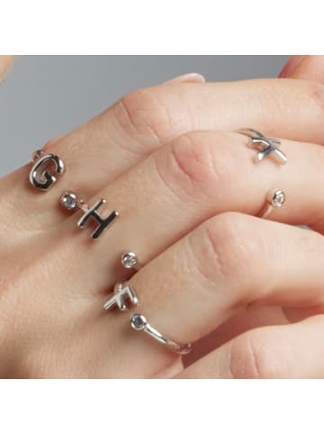 Luxenter 925 sterling silver ring with a brilliant-cut zirconia rhodium-plated - Alphabet