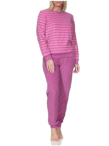 NORMANN Frottee Schlafanzug langarm Bündchen Streifenoptik in pink