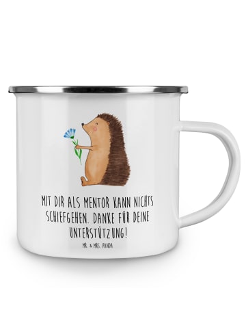 Mr. & Mrs. Panda Emaille Becher Beste Mentor mit Spruch in Weiß