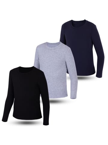LOREZA 3er Set Langarmshirts - Basics - Mehrfarbig