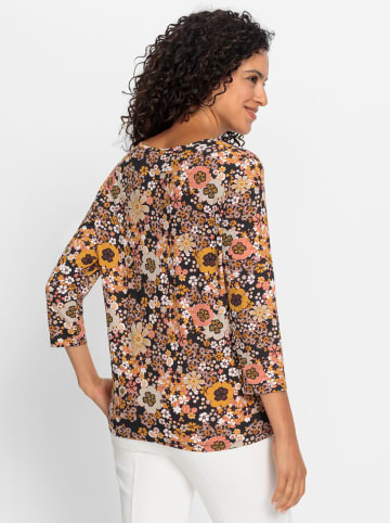 WITT WEIDEN 3/4-Arm-Shirt in schwarz-papaya-bedruckt