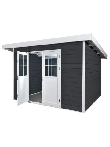 MCW WPC Gartenhaus mit Pultdach J94, Graphit-weiß