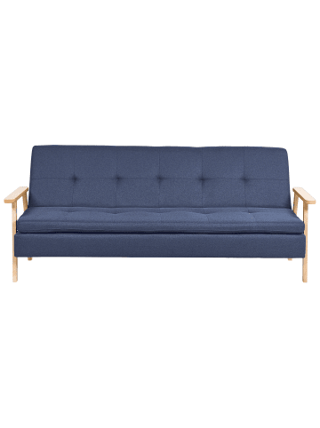 Beliani Schlafsofa TJORN in Blau/Heller Holzfarbton - (W) 204 x (H) 84 x (L) 85 cm