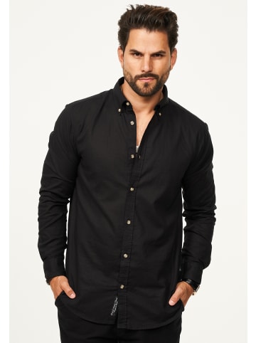 behype Langarmhemd - aus Leinen im Regular-Fit Sommerhemd in Schwarz