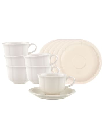 Villeroy & Boch 6er Set Teeobertassen mit Untertassen Manoir 130 ml weiß in weiß