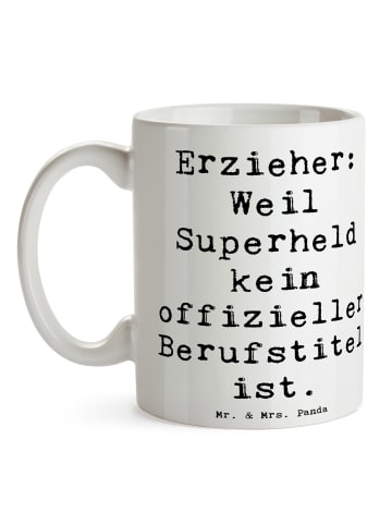 Mr. & Mrs. Panda Becher Spruch Erzieher Superheld mit Spruch in Weiß