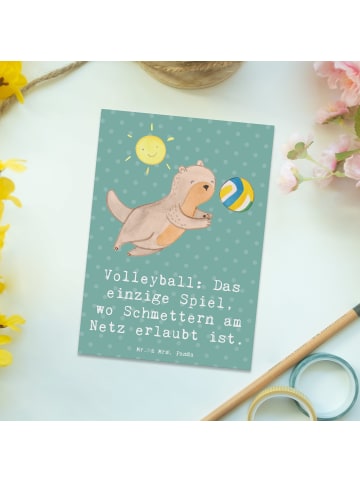 Mr. & Mrs. Panda Postkarte Volleyball Schmettern mit Spruch in Meeresbrise