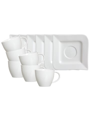 Ritzenhoff & Breker 6er Set Kaffeetassen mit Untertassen Melodie 190 ml weiß in weiß