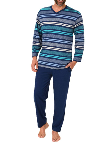 NORMANN Normann Schlafanzug lang Bündchen Streifen in grün