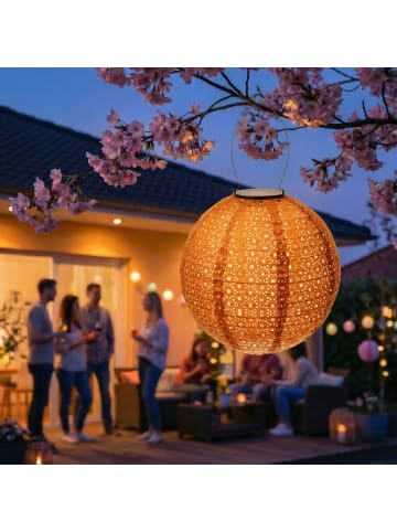 MARELIDA LED Solar Lampion mit Blumenmuster D: 25cm in braun